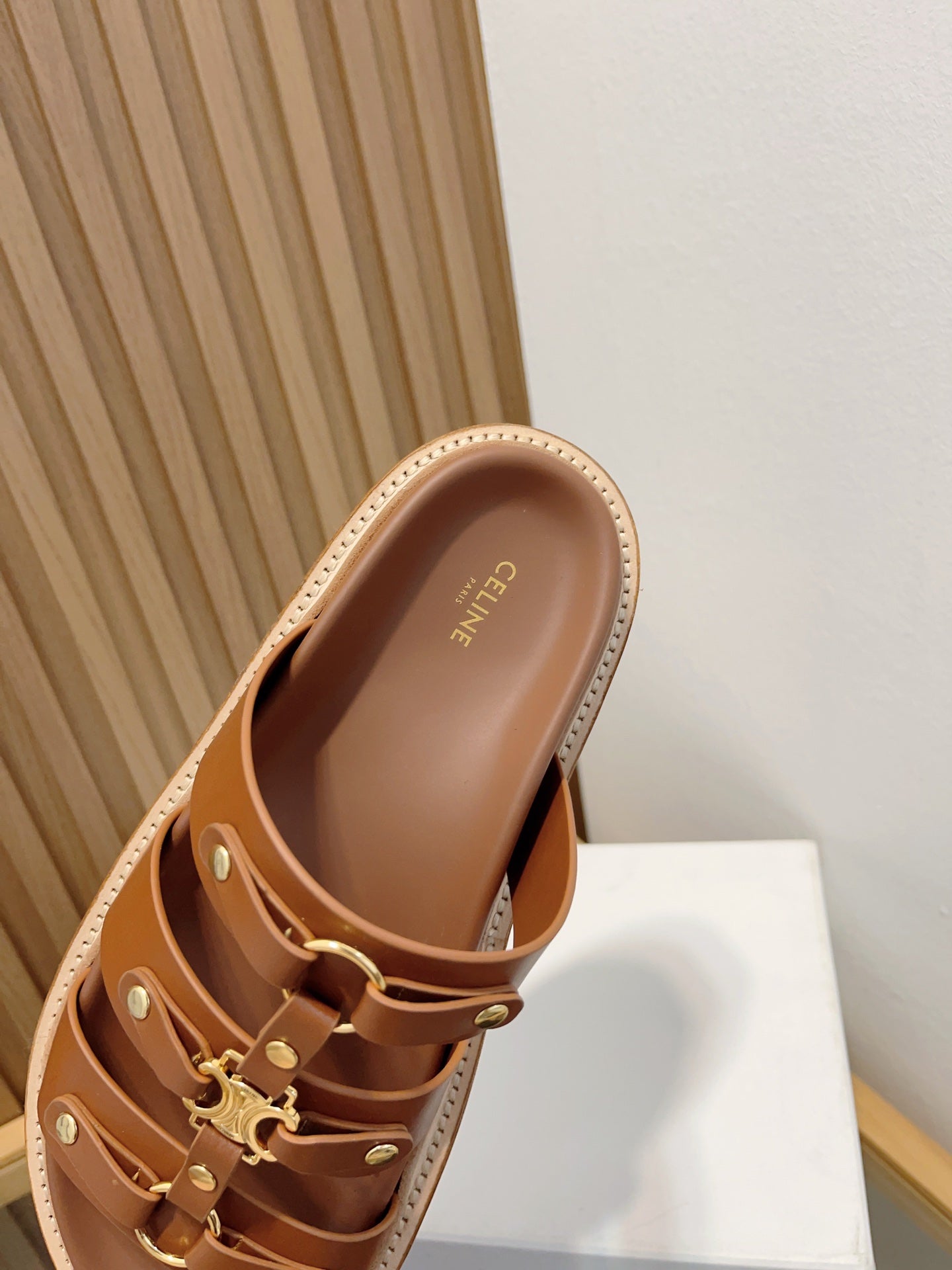 Celine tippi slide sandal brown calfskin