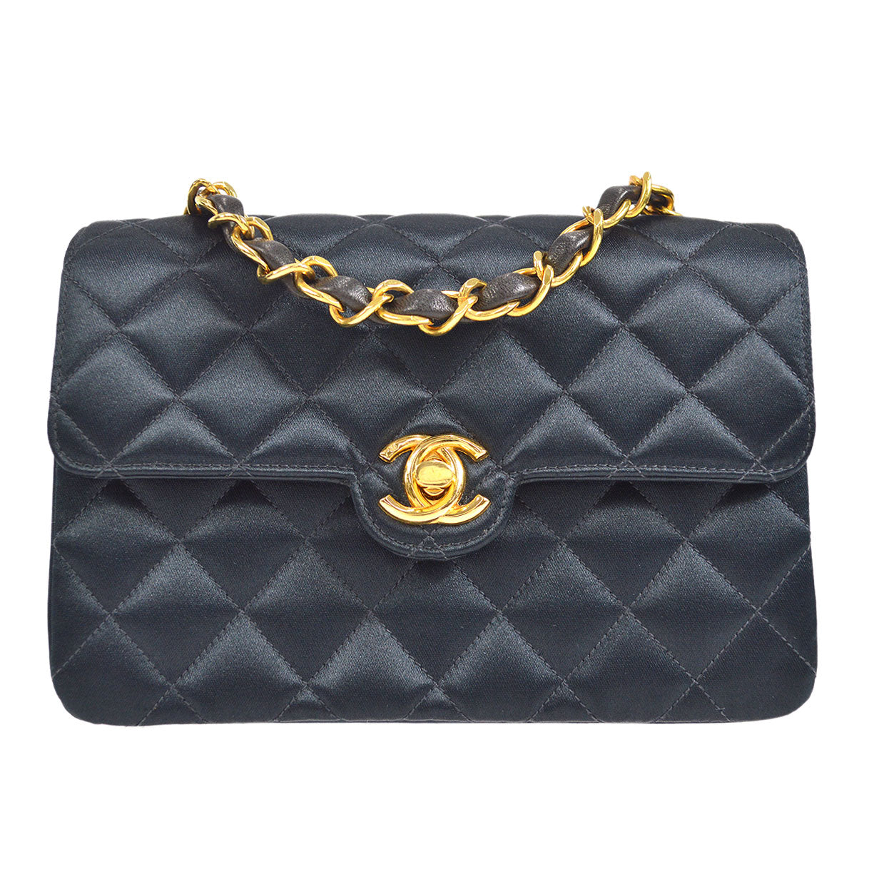 CHANEL 1994-1996 Circled CC Flap Mini Black Satin