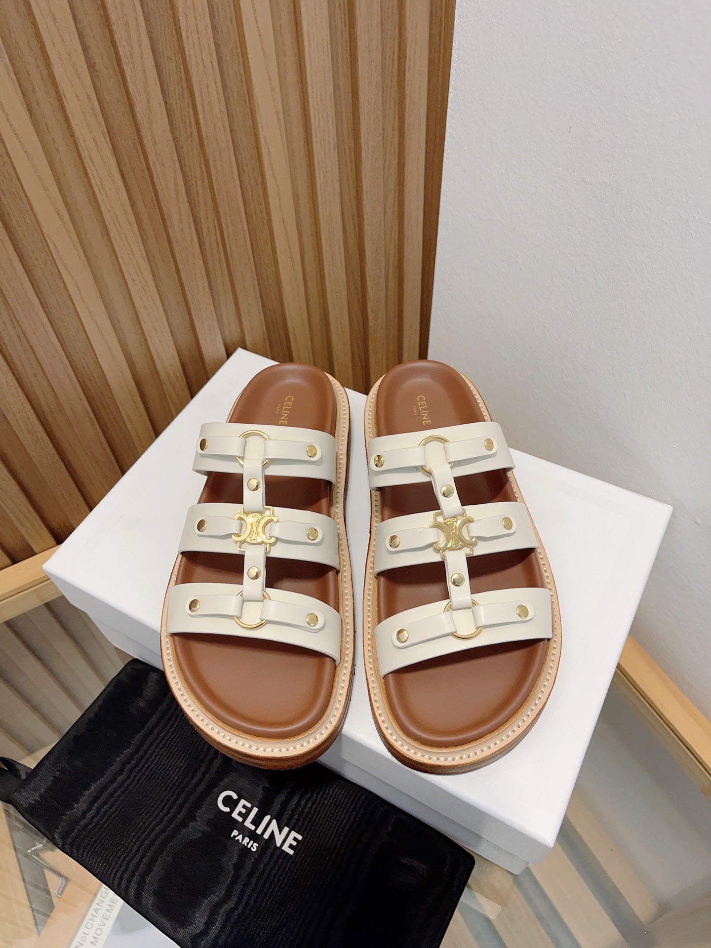 Celine tippi slide sandal white calfskin