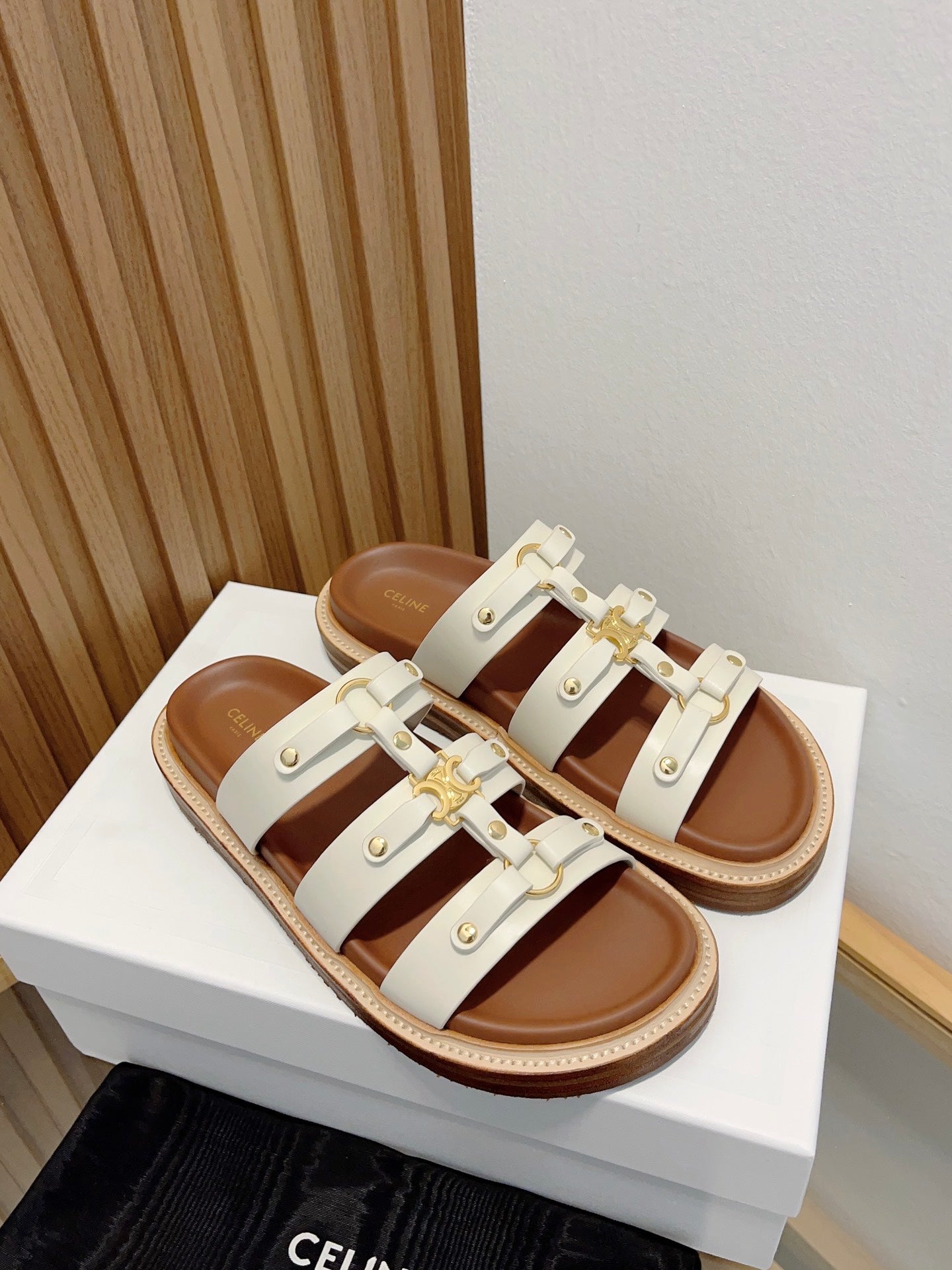 Celine tippi slide sandal white calfskin