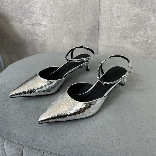 Celine cl kitten with strap 45 platinum lizard stamped metalized calfskin