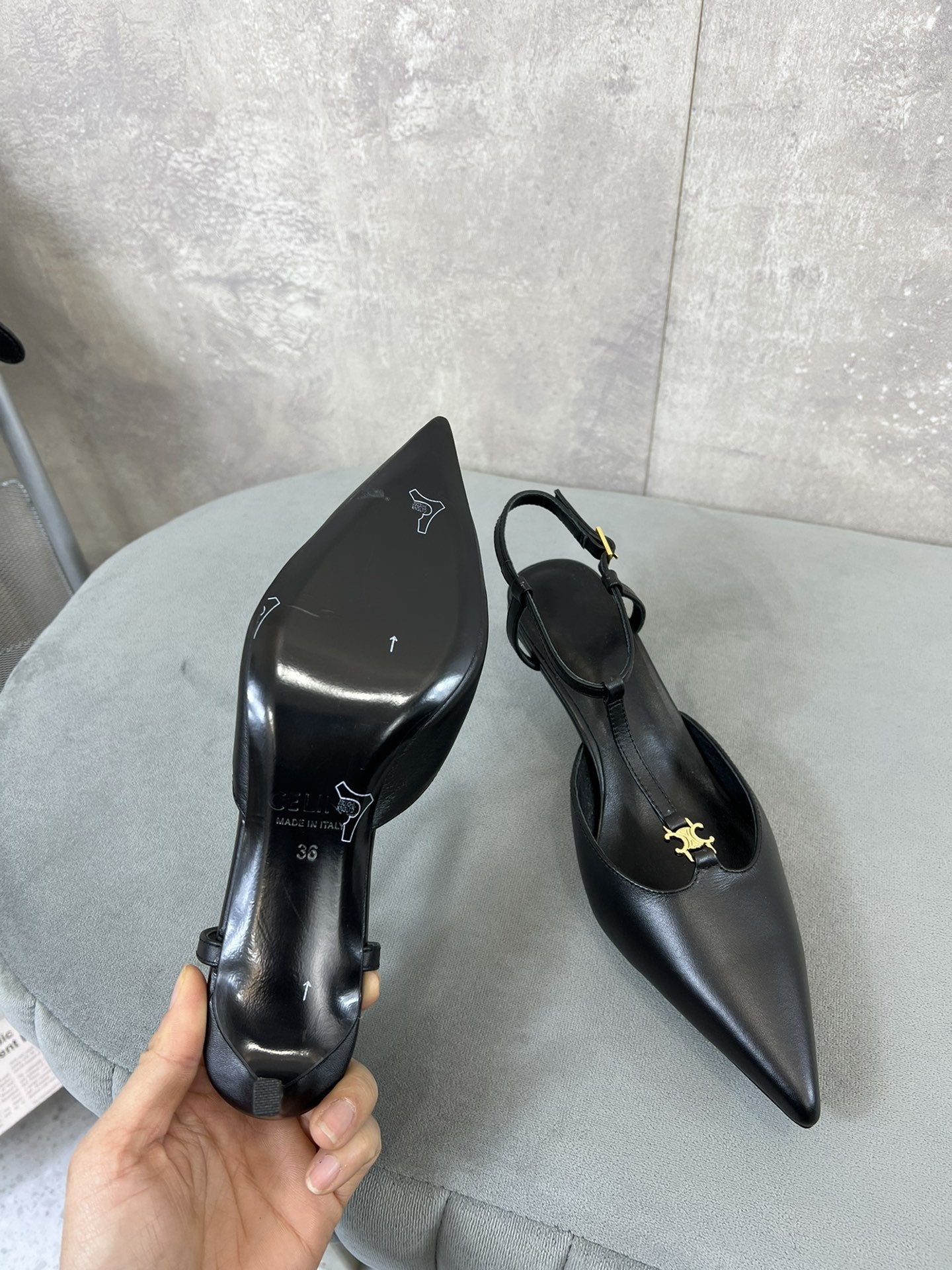 Celine cl kitten t-bar 45 black calfskin