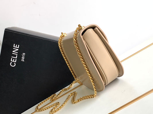 Celine teen besace triomphe 18.5 beige calfskin with chain