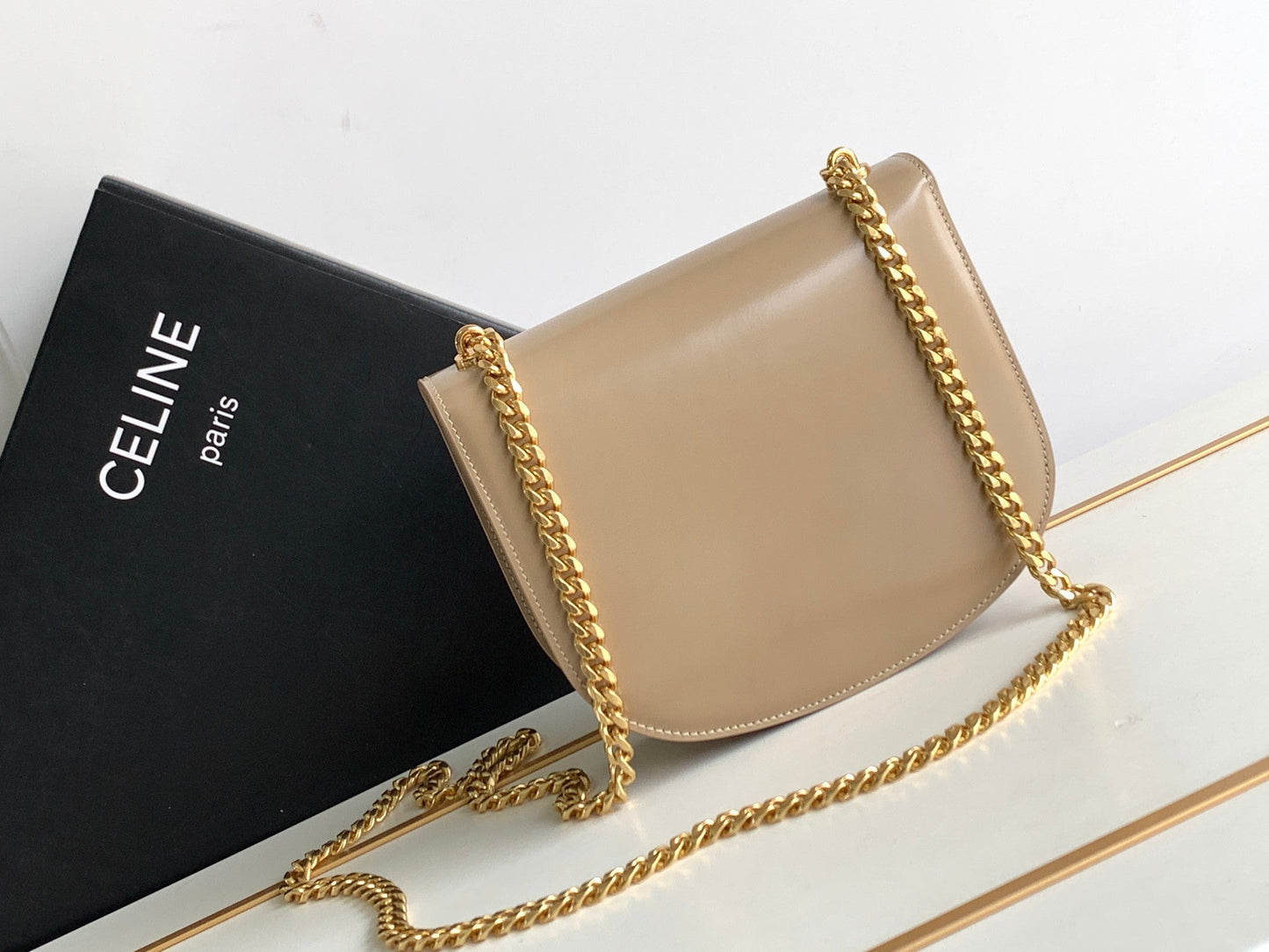 Celine teen besace triomphe 18.5 beige calfskin with chain