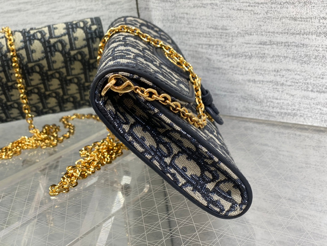 DIOR bobby east west pouch 22cm blue oblique with chain