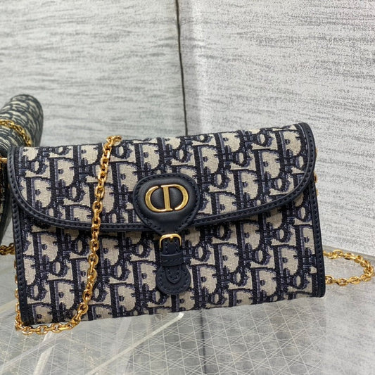 DIOR bobby east west pouch 22cm blue oblique with chain