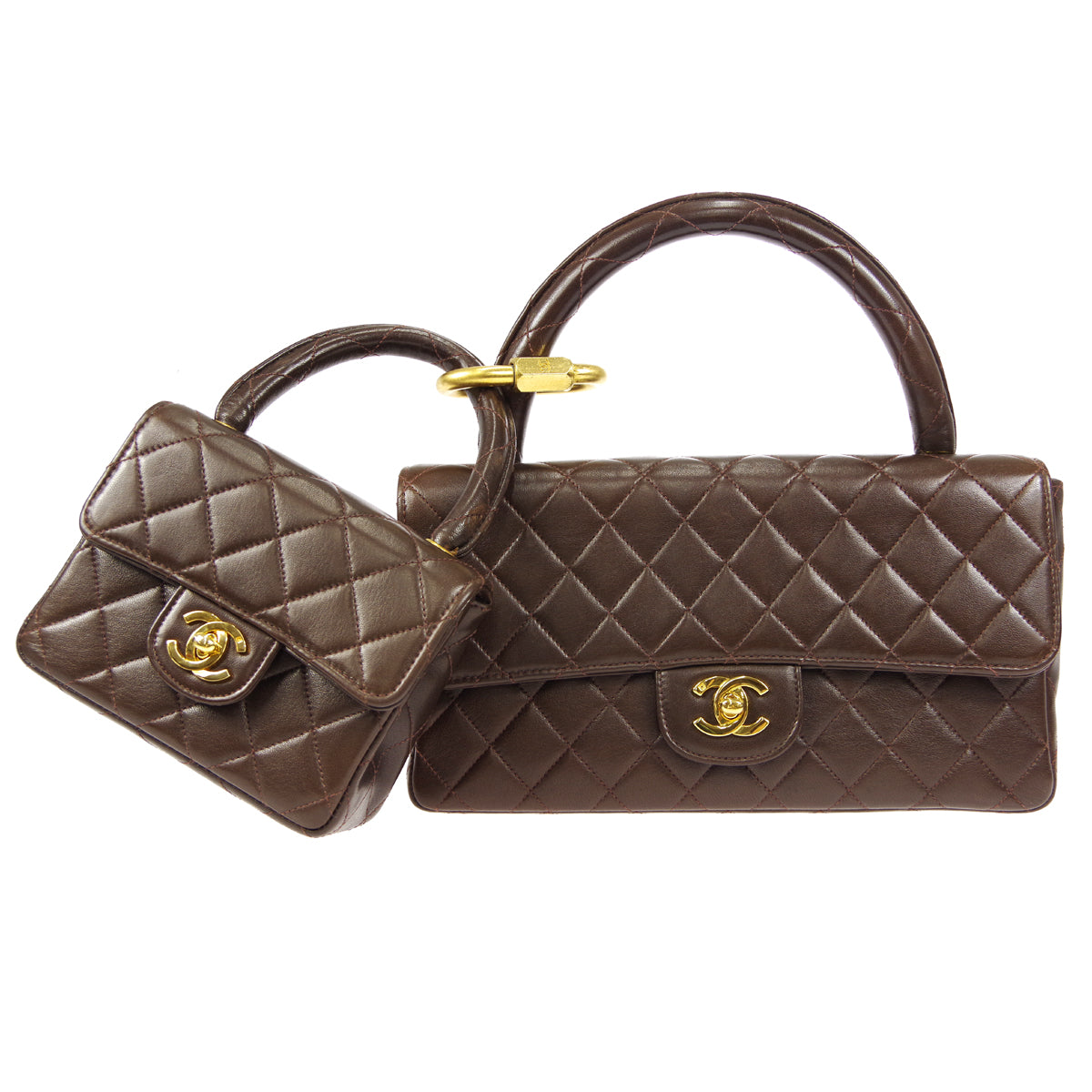 CHANEL Classic Single Flap 2 in 1 Handbag Set Brown Lambskin