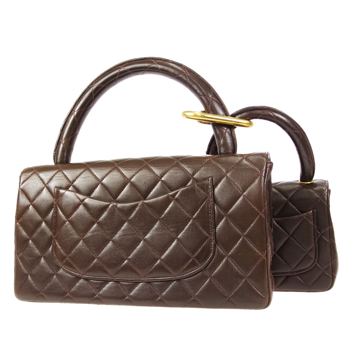 CHANEL Classic Single Flap 2 in 1 Handbag Set Brown Lambskin