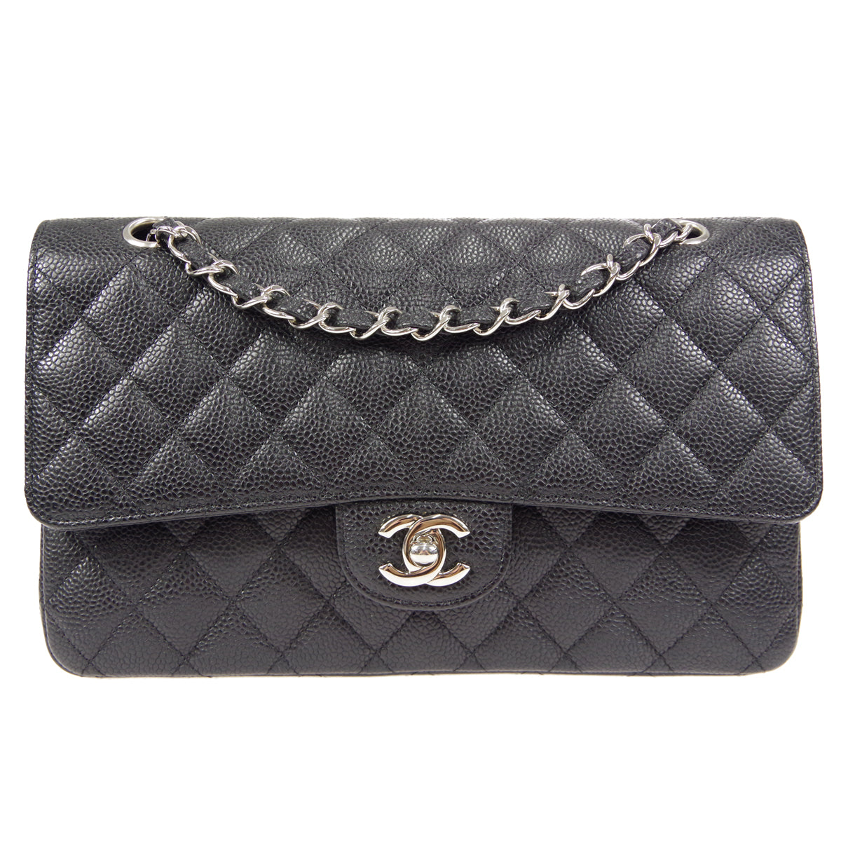CHANEL Classic Double Flap Medium Shoulder Bag Black Caviar