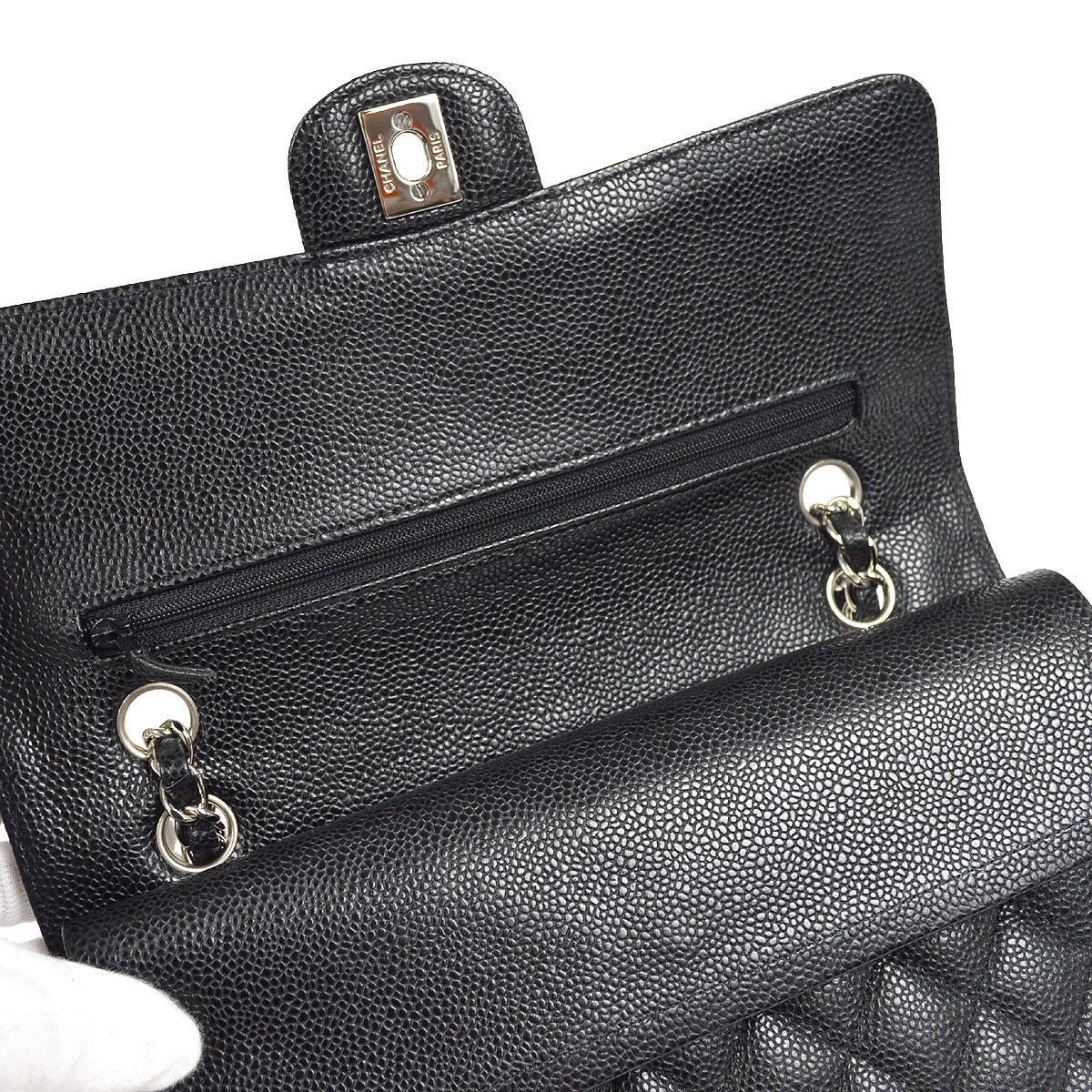 CHANEL Classic Double Flap Medium Shoulder Bag Black Caviar