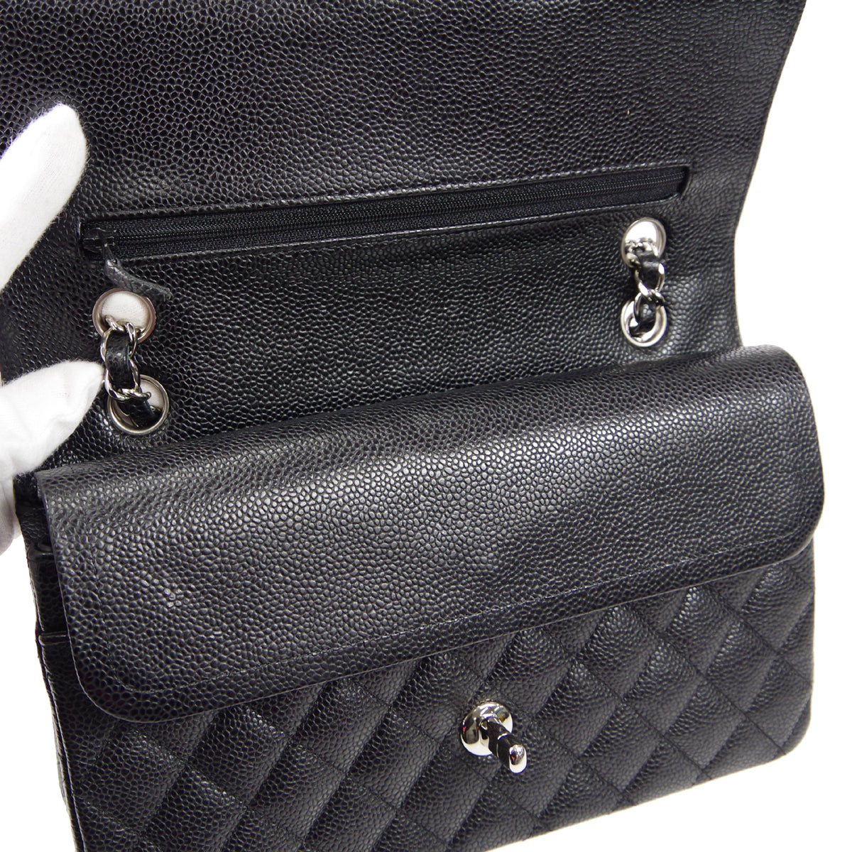 CHANEL Classic Double Flap Medium Shoulder Bag Black Caviar