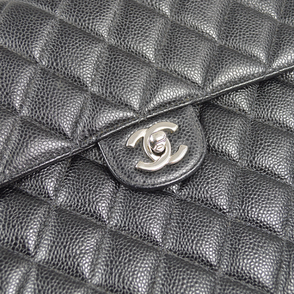 CHANEL Classic Flap Jumbo Double Chain Shoulder Bag Black Caviar