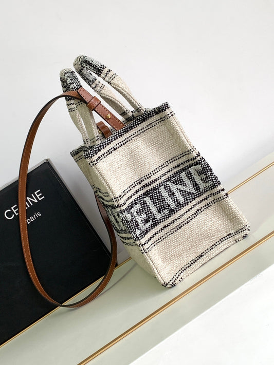 Celine small cabas thai 26 cream black stripe textile