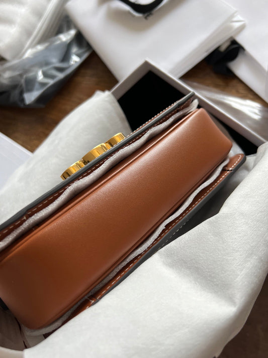 Celine TEEN TRIOMPHE 18.5 TAN MONOGRAM CANVAS BROWN CALFSKIN