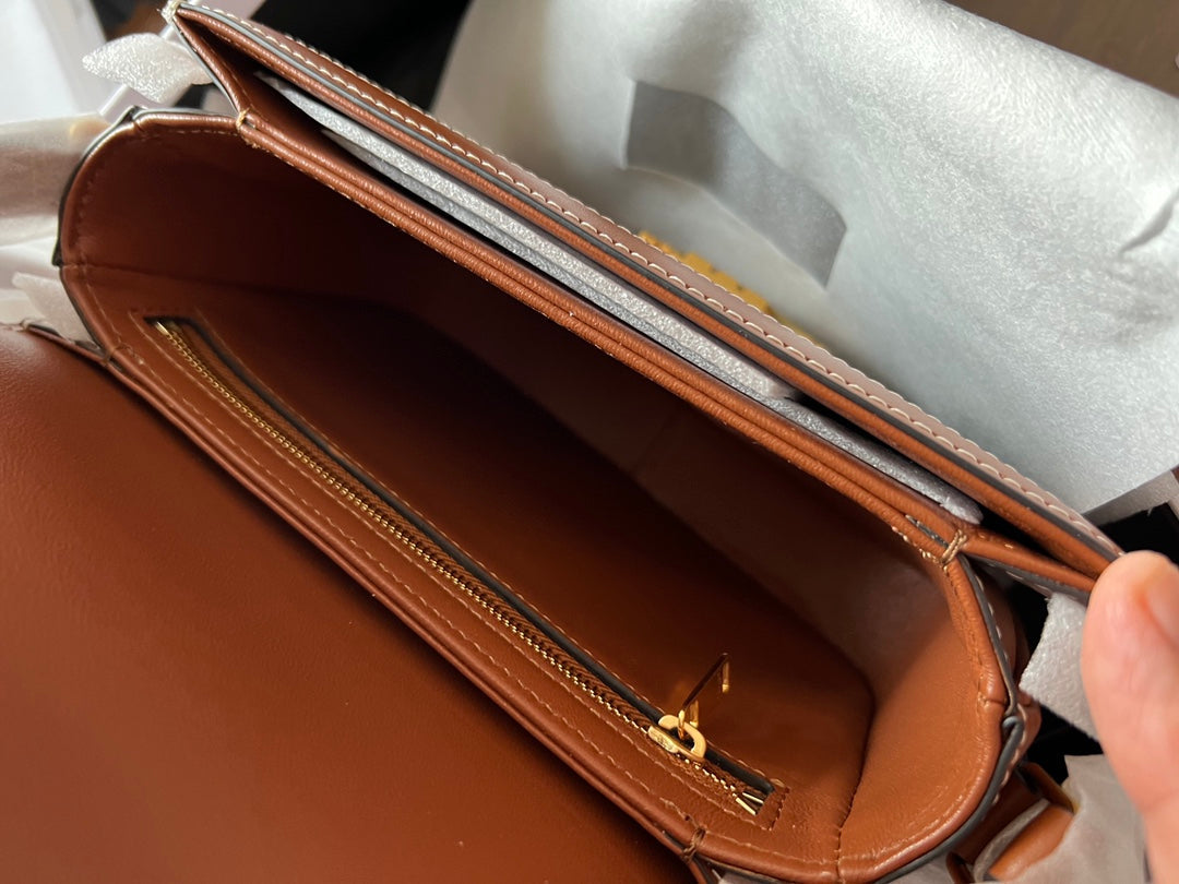 Celine TEEN TRIOMPHE 18.5 TAN MONOGRAM CANVAS BROWN CALFSKIN