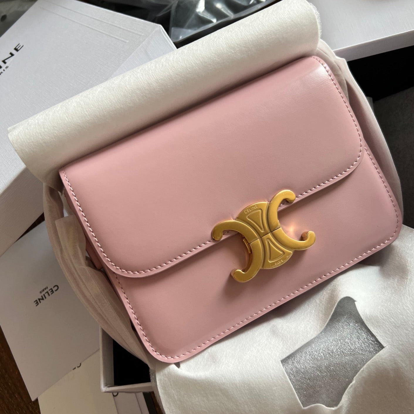 Celine TEEN TRIOMPHE 18 PINK CALFSKIN GOLD HARDWARE