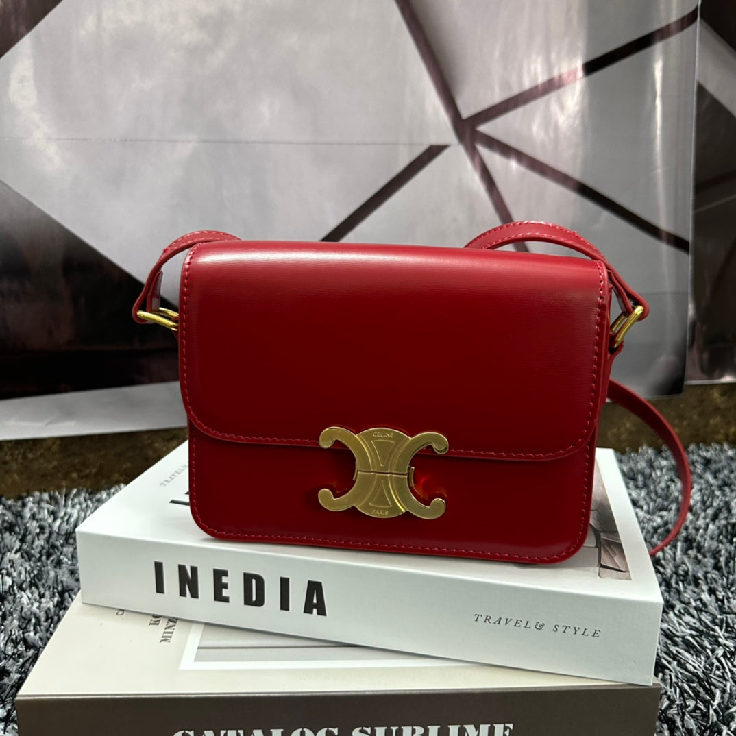 Celine TRIPHOME TEEN 18 CHERRY RED COWHIDE LEATHER