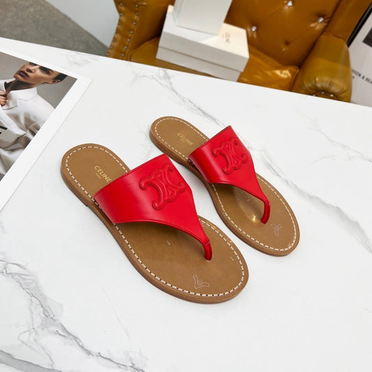 Celine WOMEN TRIOMPHE FLAT THONG IN CALFSKIN CHERRY RED