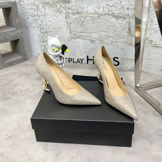 Saint Laurent SL OPYUM BASIC HIGH HEEL GOLD CRYSTAL SATIN