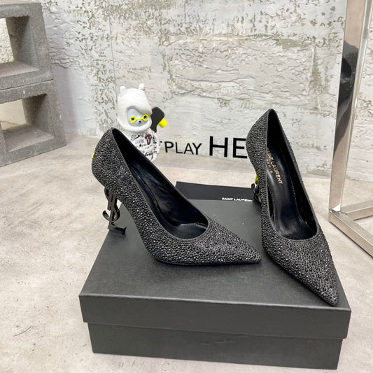 Saint Laurent SL OPYUM BASIC HIGH HEEL BLACK CRYSTAL SATIN