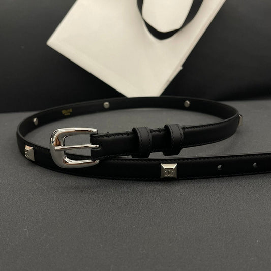 Celine CL SMALL 18 MM TRIOMPHE BELT IN TAURILLON BLACK LEATHER SILVER HARDWARE