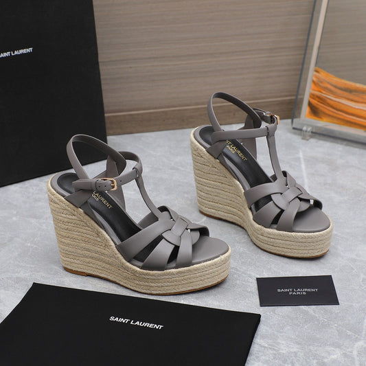 Saint Laurent SL TRIBUTE WEDGE SANDALS FOSSIL CALFSKIN