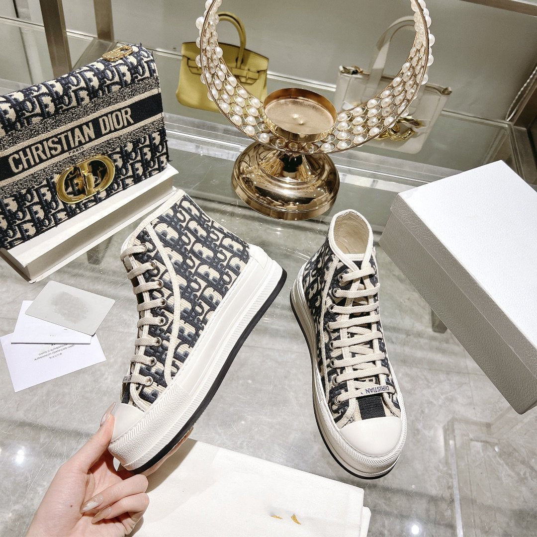 DIOR walkn high-top 45 black beige oblique embroidery canvas