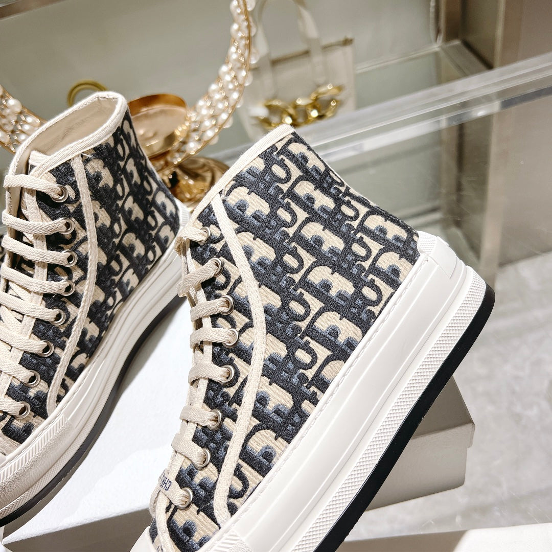 DIOR walkn high-top 45 black beige oblique embroidery canvas