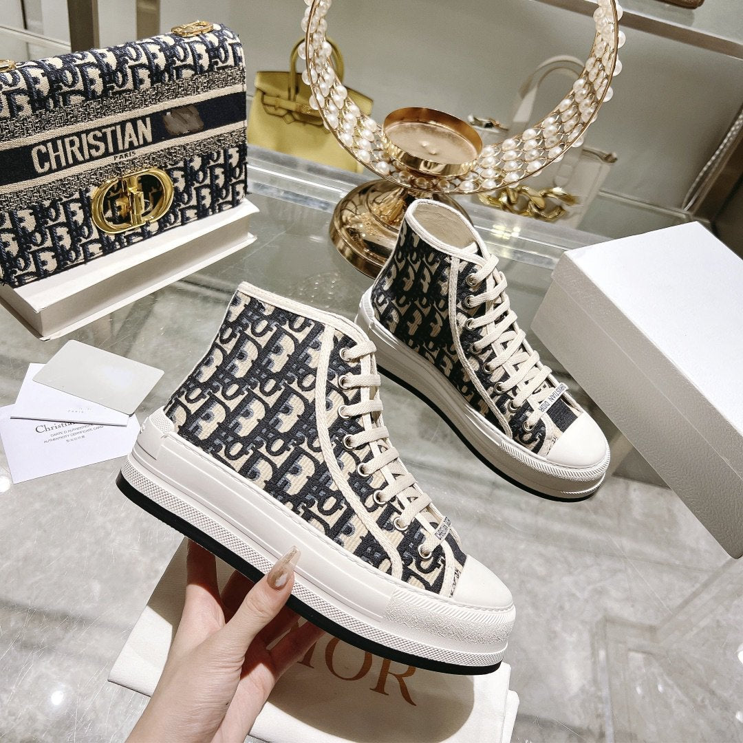 DIOR walkn high-top 45 black beige oblique embroidery canvas