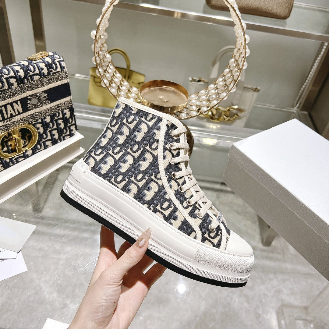 DIOR walkn high-top 45 black beige oblique embroidery canvas