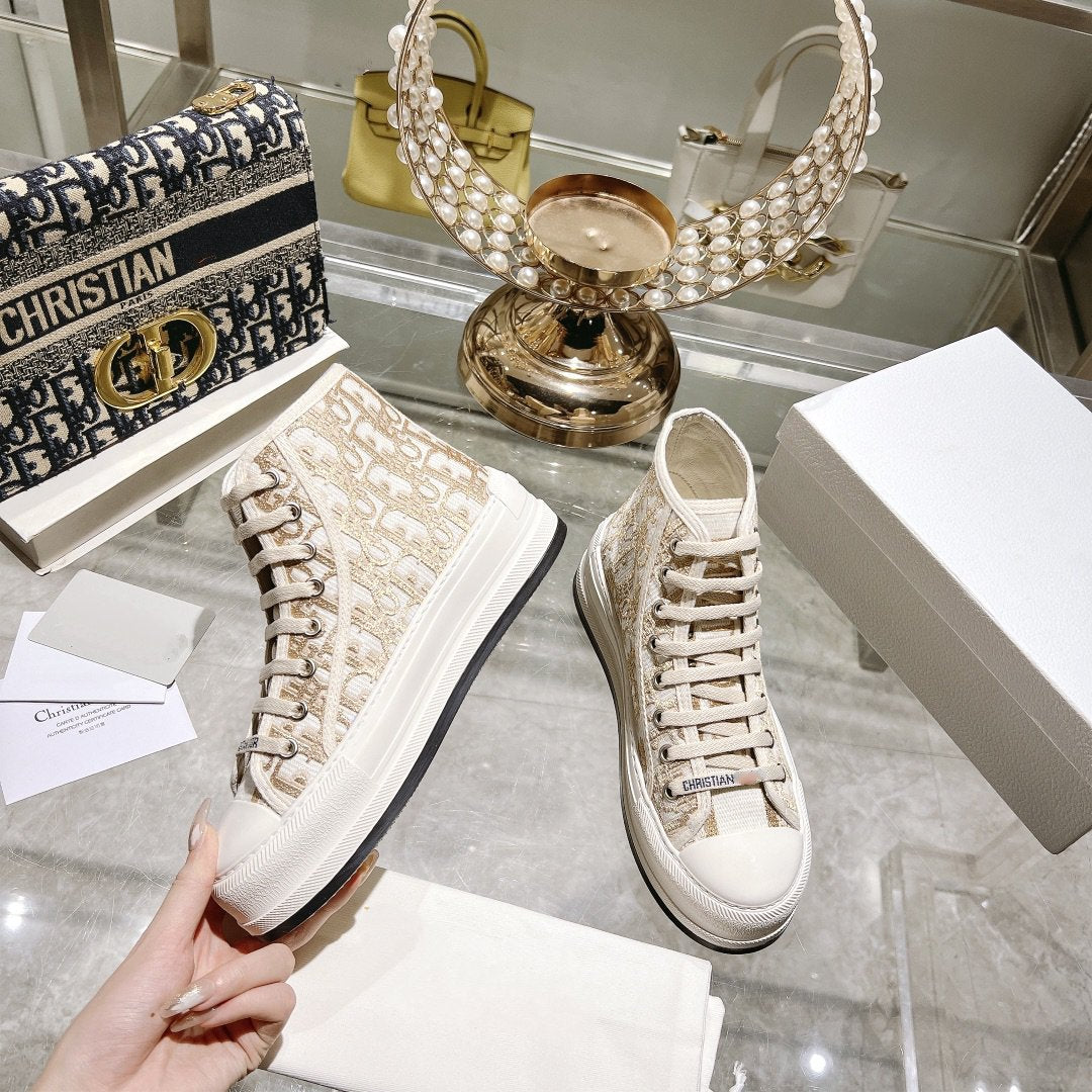 DIOR walkn high-top 45 gold white oblique embroidery canvas