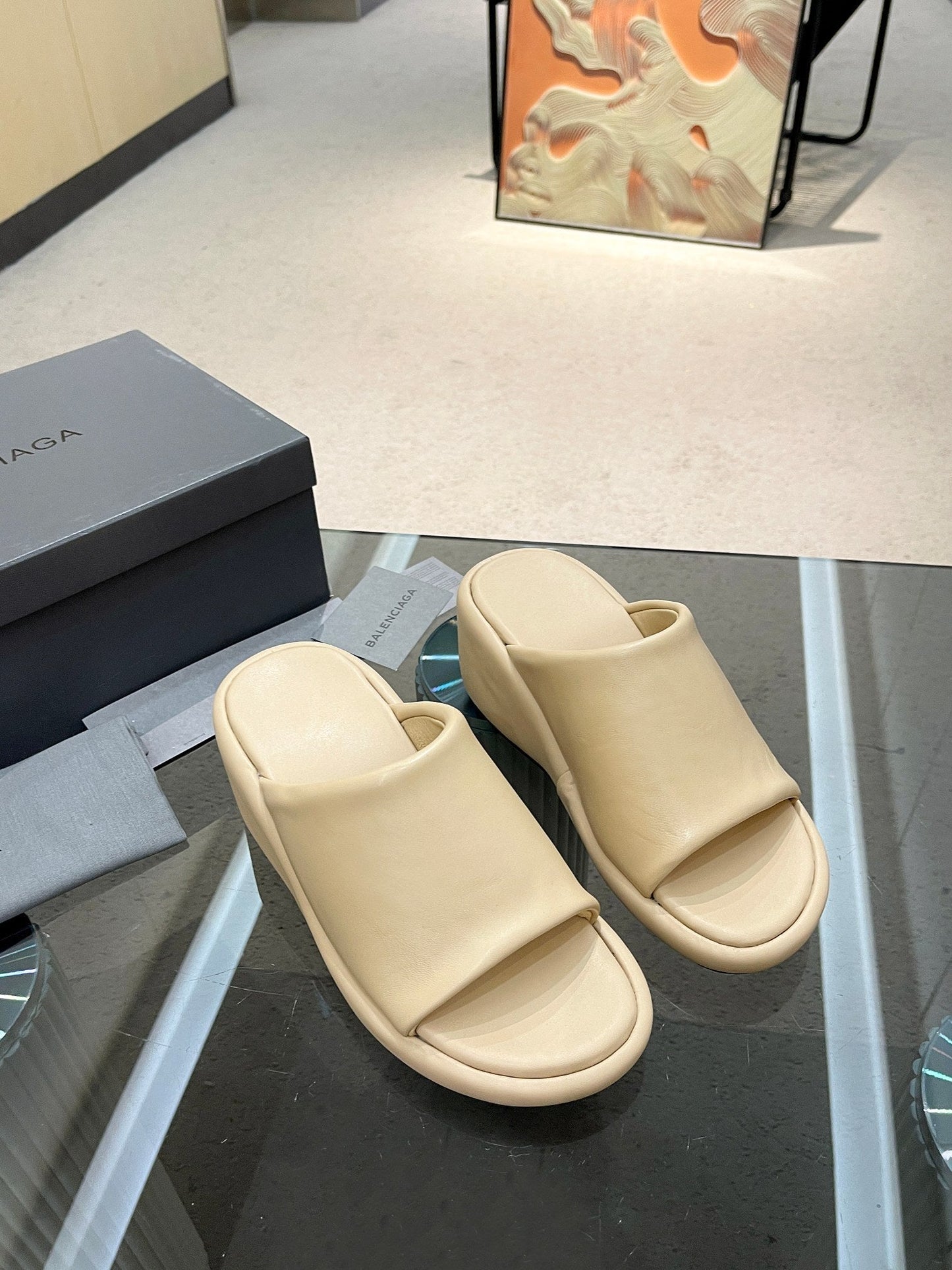 Balanciaga WEDGE SANDALS IN BEIGE SOFT LAMBSKIN