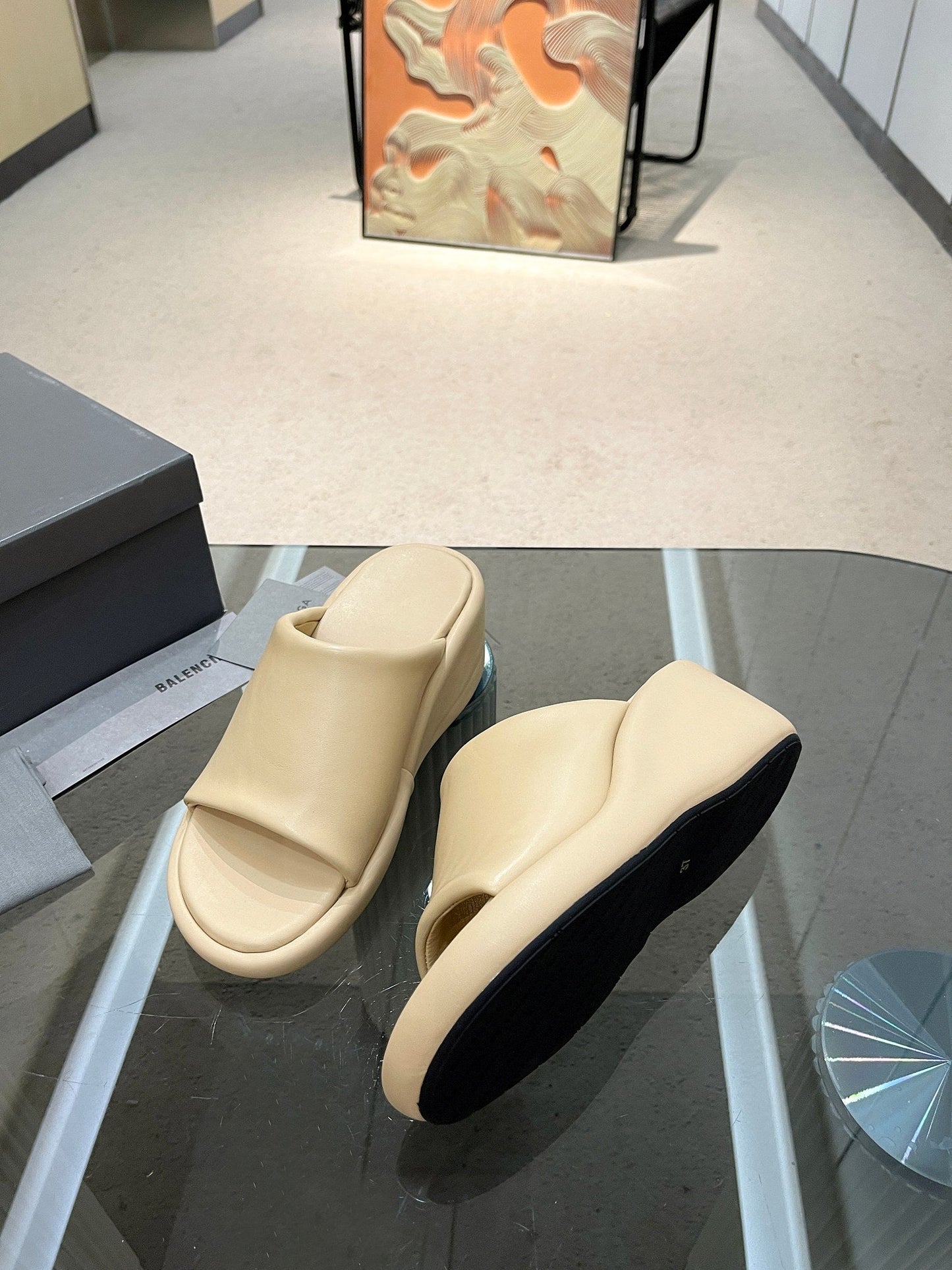 Balanciaga WEDGE SANDALS IN BEIGE SOFT LAMBSKIN