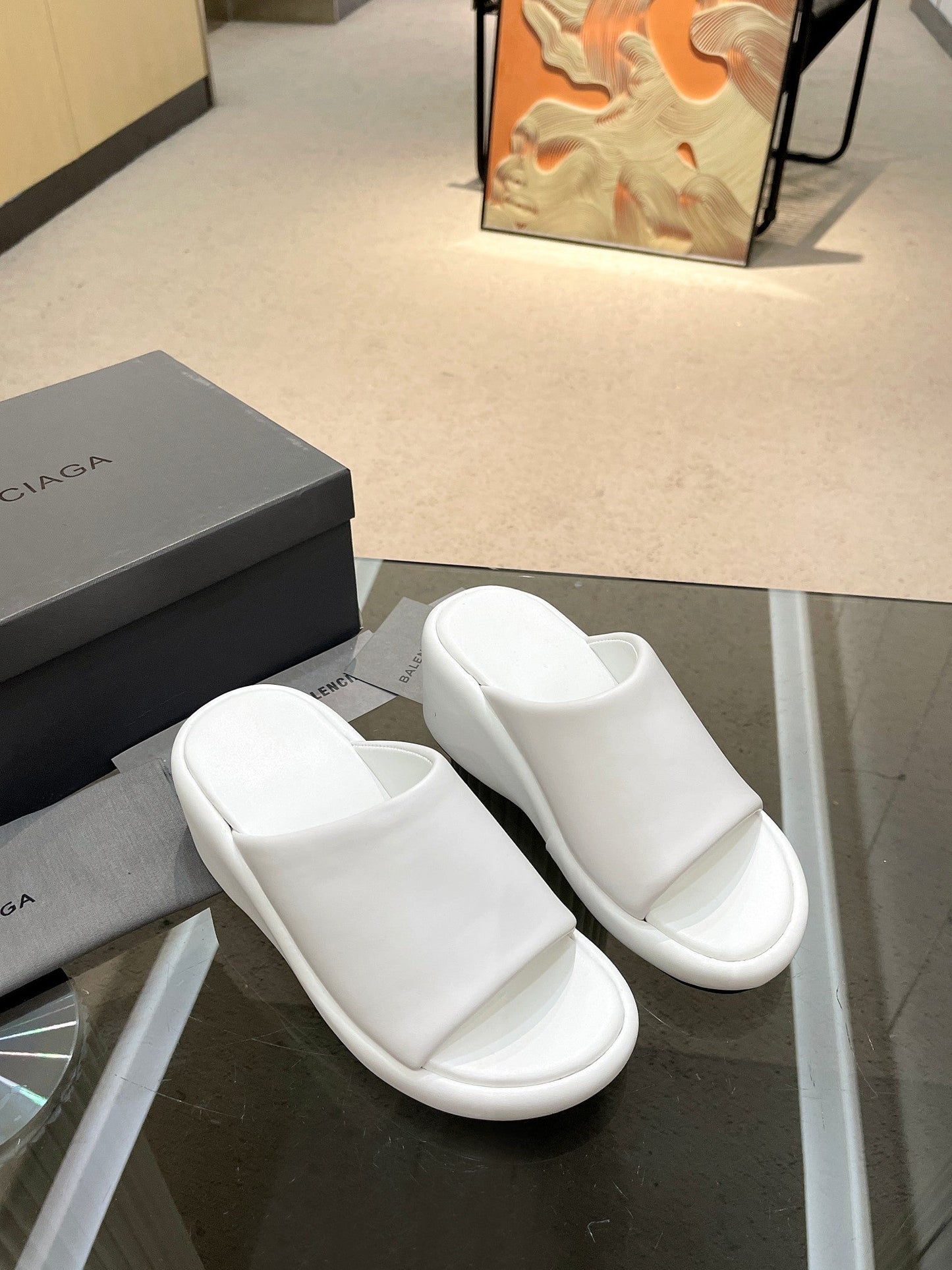 Balanciaga WEDGE SANDALS IN WHITE SOFT LAMBSKIN