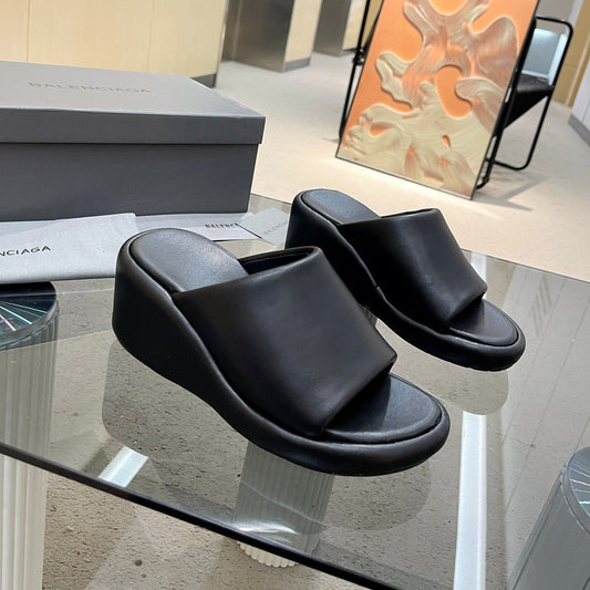 Balanciaga WEDGE SANDALS IN BLACK SOFT LAMBSKIN