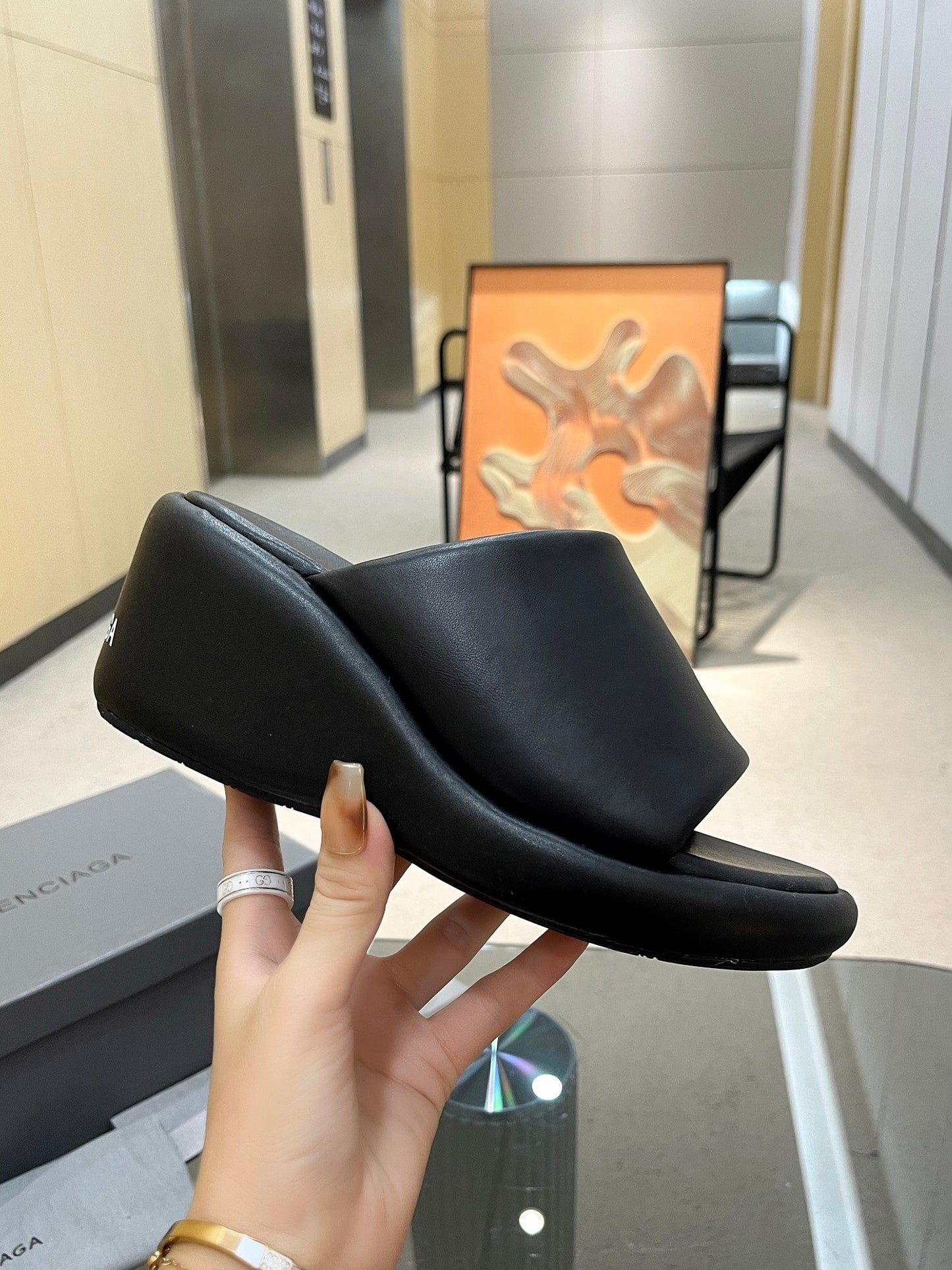 Balanciaga WEDGE SANDALS IN BLACK SOFT LAMBSKIN