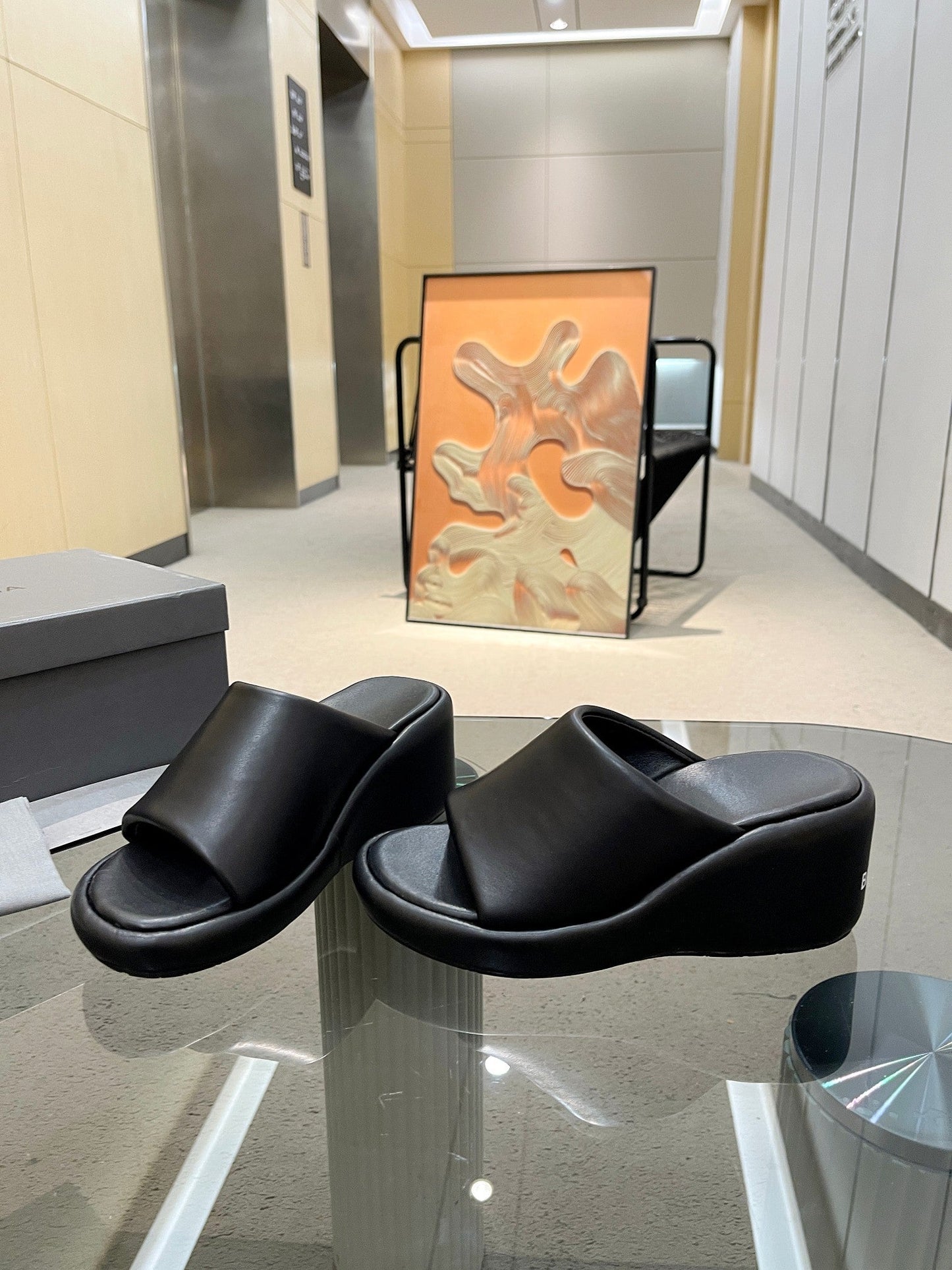 Balanciaga WEDGE SANDALS IN BLACK SOFT LAMBSKIN
