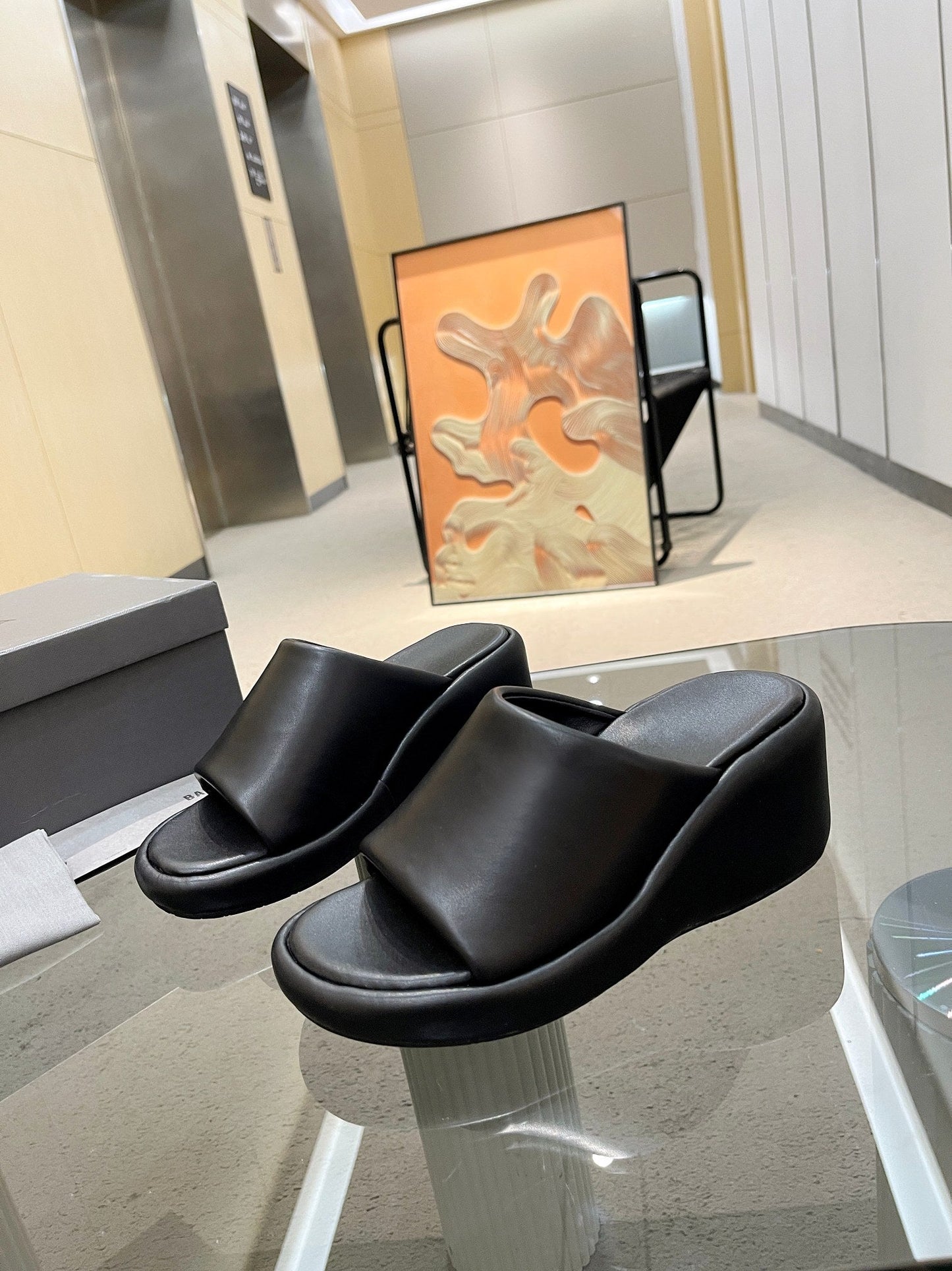 Balanciaga WEDGE SANDALS IN BLACK SOFT LAMBSKIN