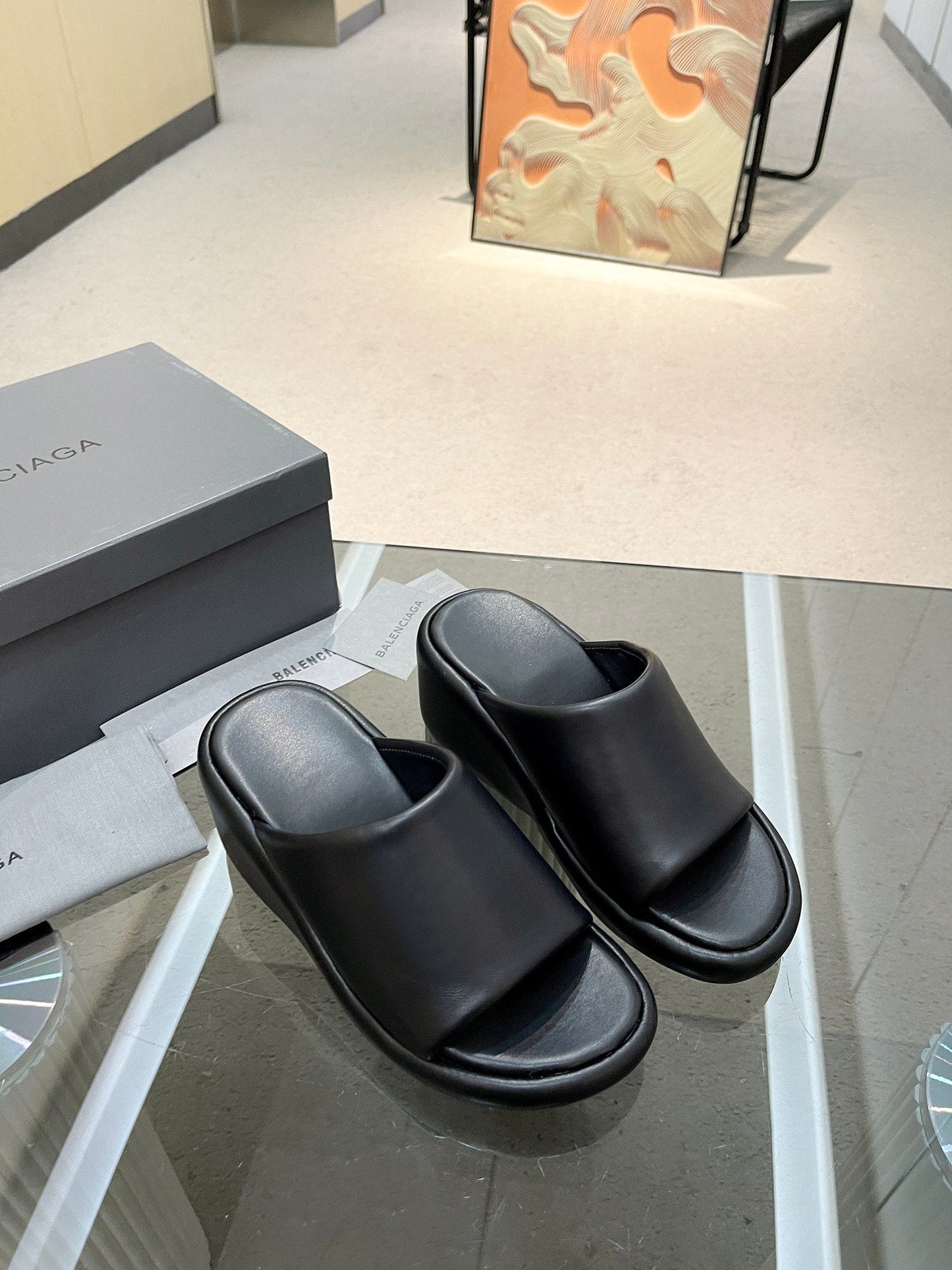 Balanciaga WEDGE SANDALS IN BLACK SOFT LAMBSKIN