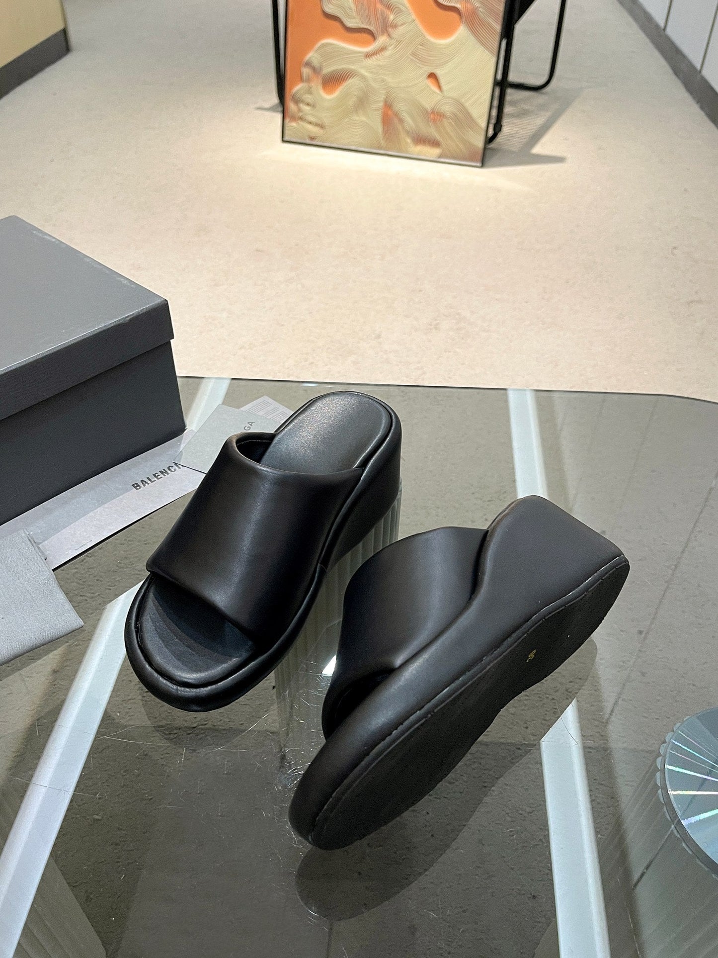 Balanciaga WEDGE SANDALS IN BLACK SOFT LAMBSKIN