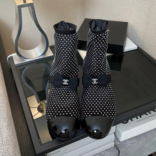 CHANEL Ankle Boot Glitter Black