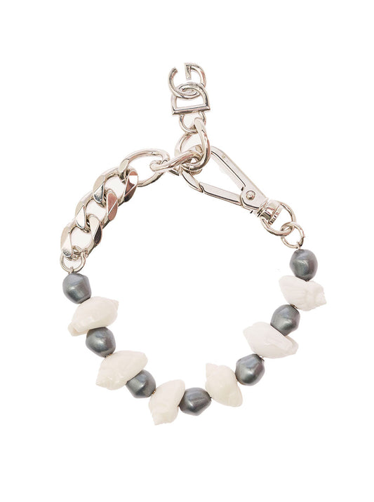 Dolce & Gabbana Women Silver-Colored Bracelet With Shell And Logo Charm In Brass Woman