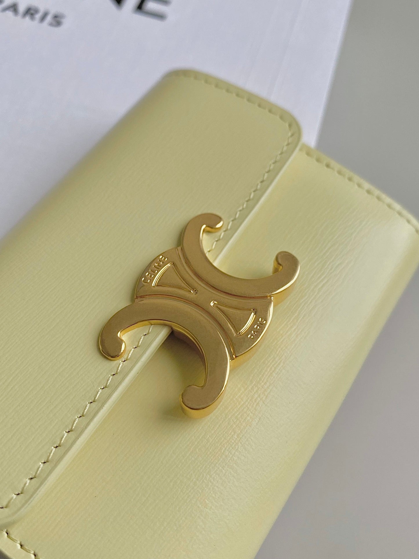 Celine TRIPHOME 9 WALLET TWO-IN-ONE YELLOW PASTEL CALFSKIN