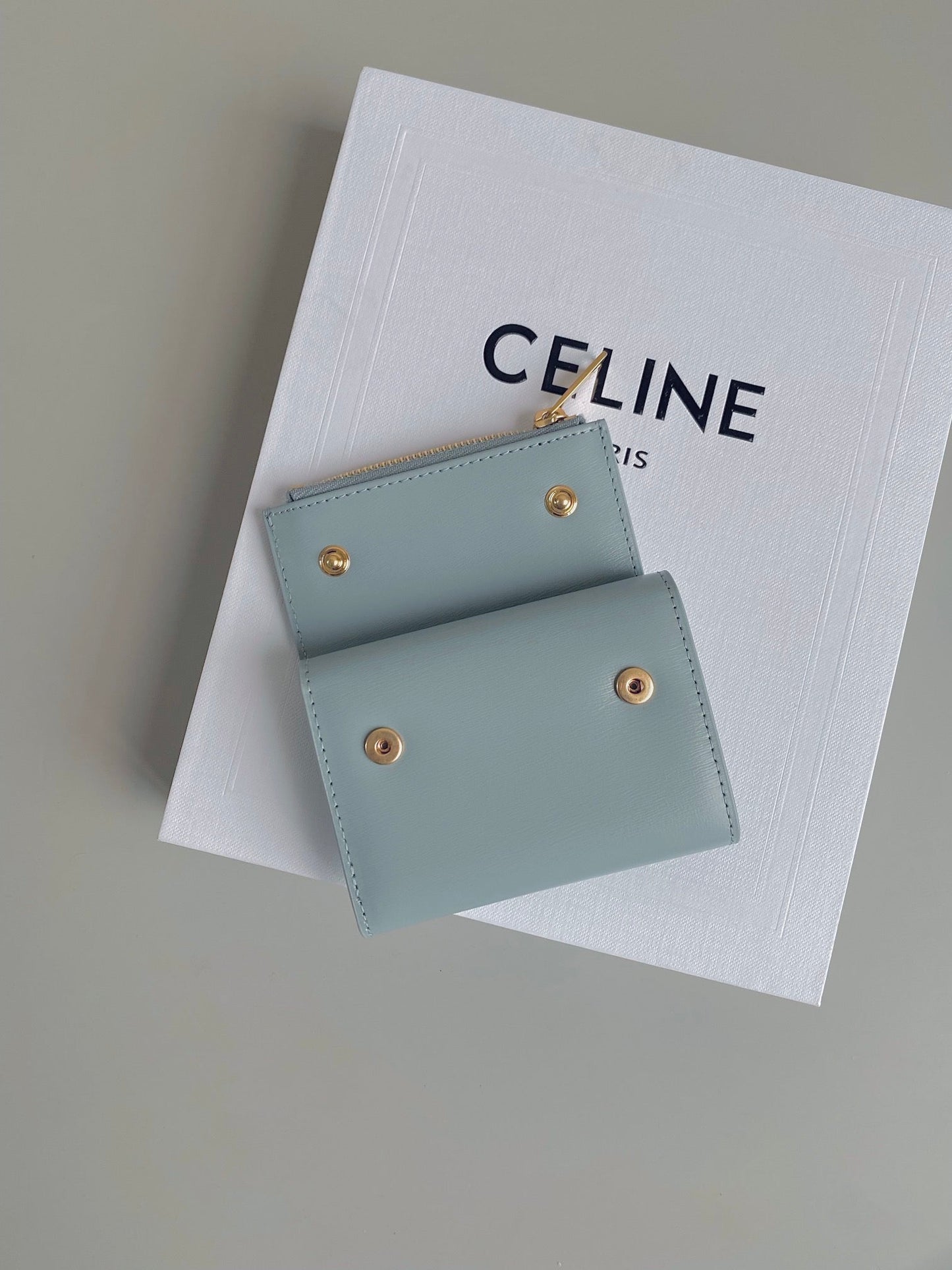 Celine TRIPHOME 9 WALLET TWO-IN-ONE GLACIER BLUE CALFSKIN