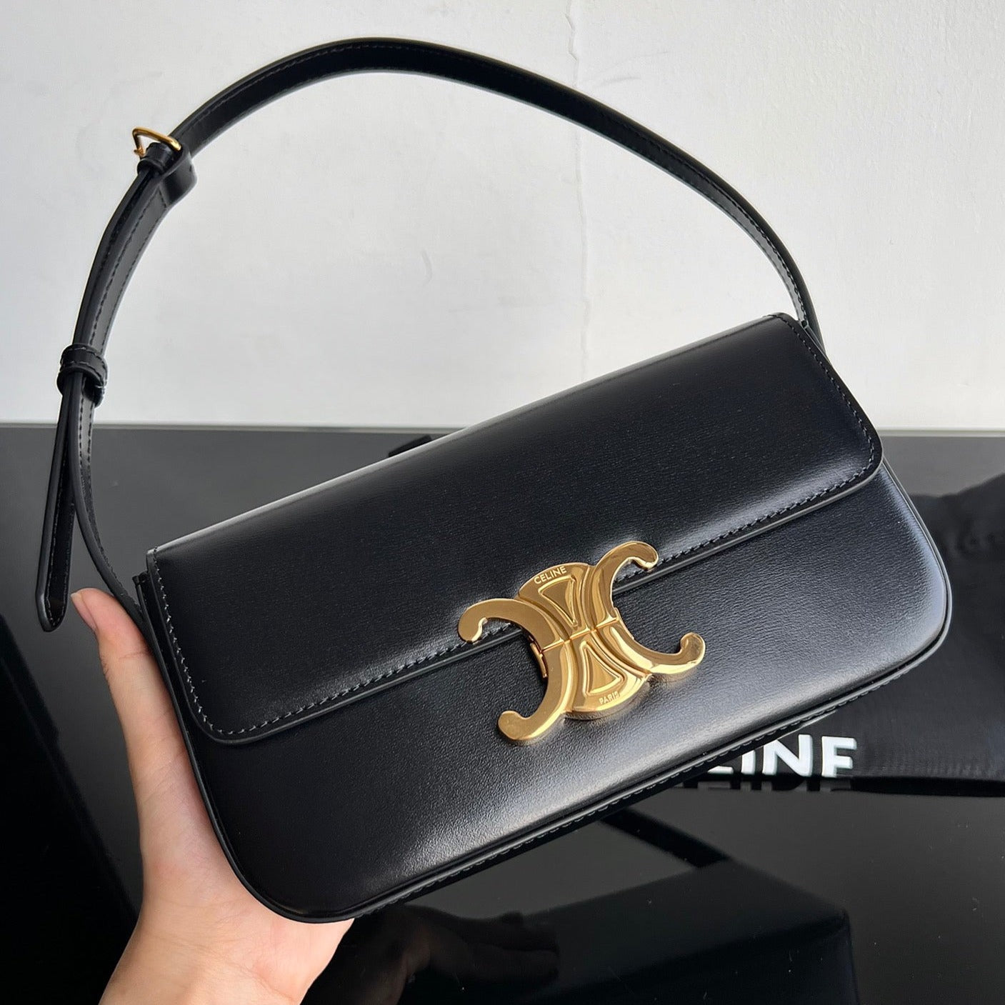 Celine TRIOMPHE 20 BLACK CALFSKIN