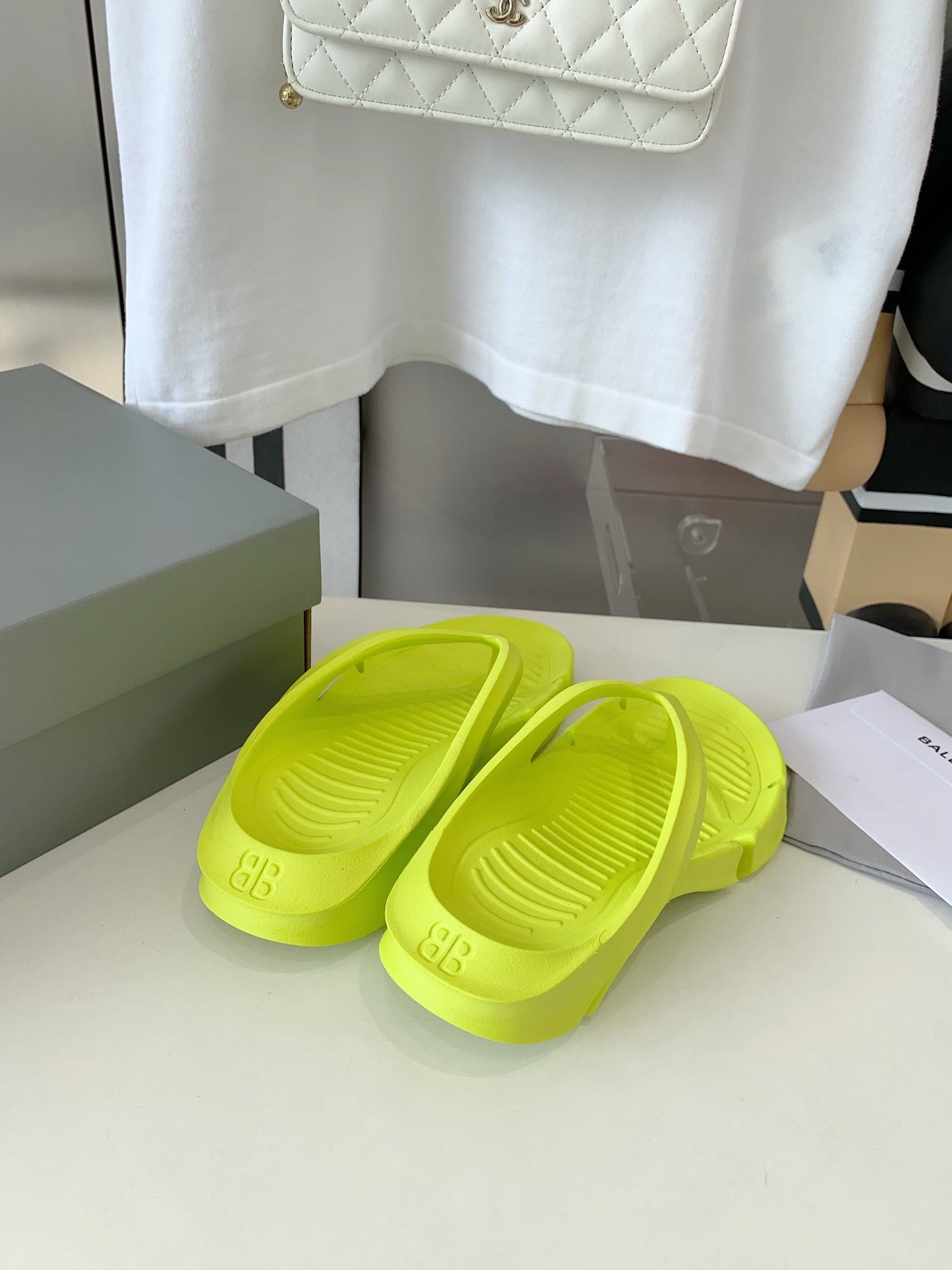 Balanciaga THONG SANDALS IN VOLT GREEN RUBBER