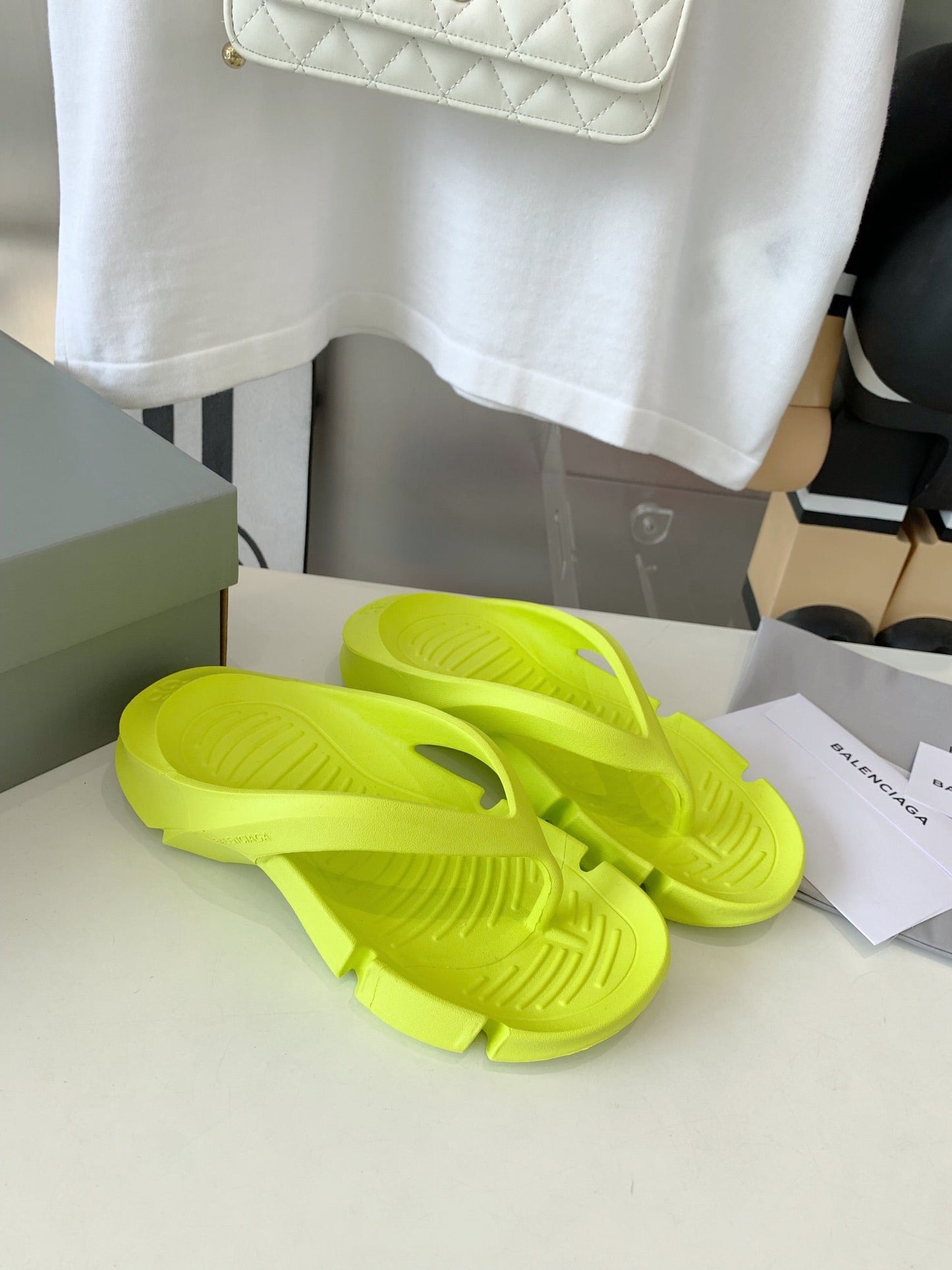 Balanciaga THONG SANDALS IN VOLT GREEN RUBBER