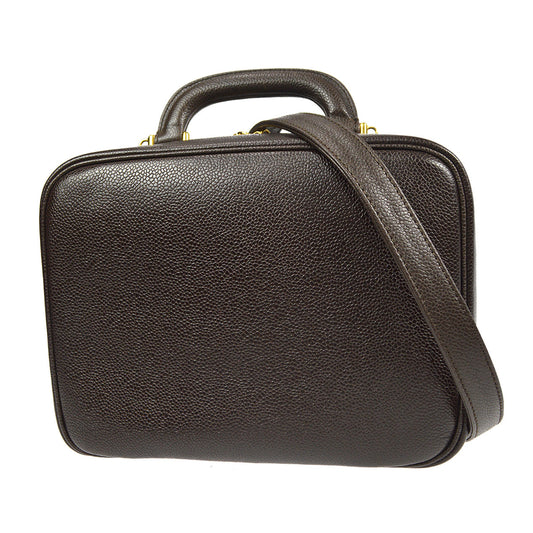 CHANEL 2way Cosmetic Vanity Handbag Brown Caviar