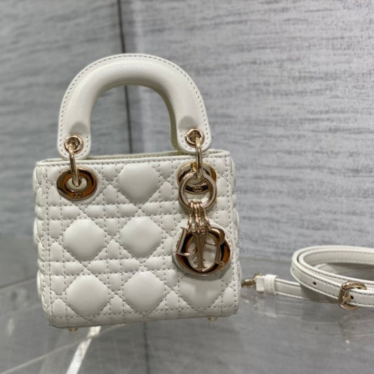 DIOR micro lady 12 white lambskin ghw