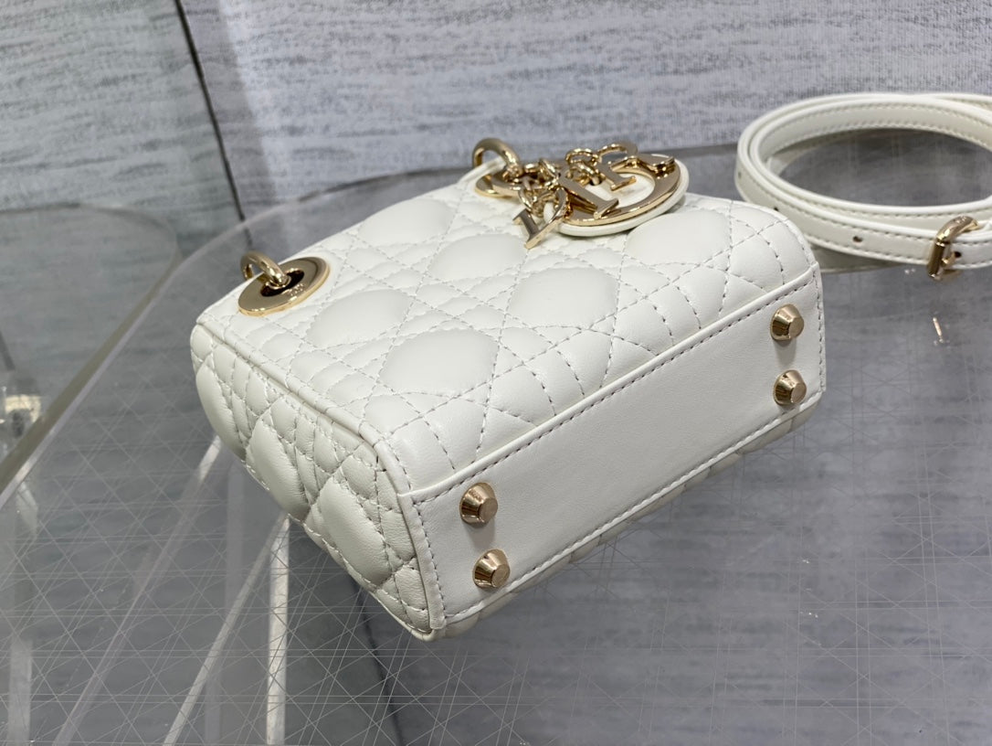 DIOR micro lady 12 white lambskin ghw